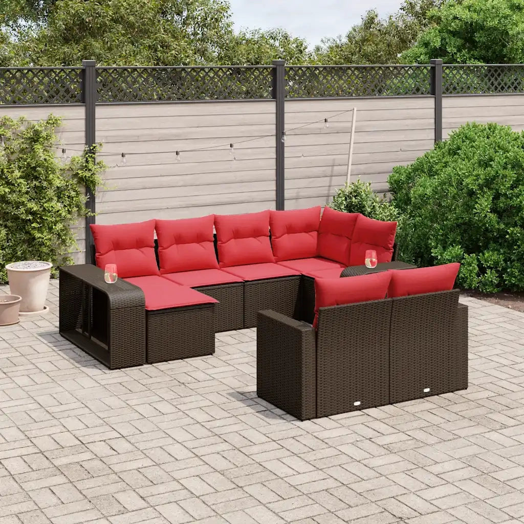 Set Divani da Giardino 10 pz con Cuscini Marrone in Polyrattan 3228904