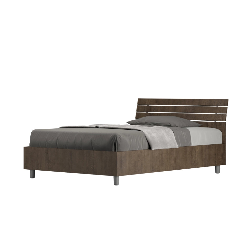 BS COM Letto una piazza e mezza con rete 120x190 testata inclinata con doghe noce