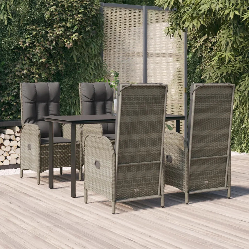 Set da Pranzo Giardino 5pz Nero e Grigio con Cuscini Polyrattan 3185199
