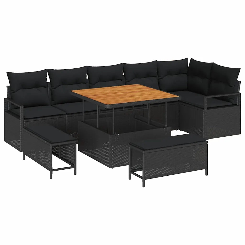 Set Divano da Giardino con cuscino 9 pcs Nero Poly Rattan 3362534