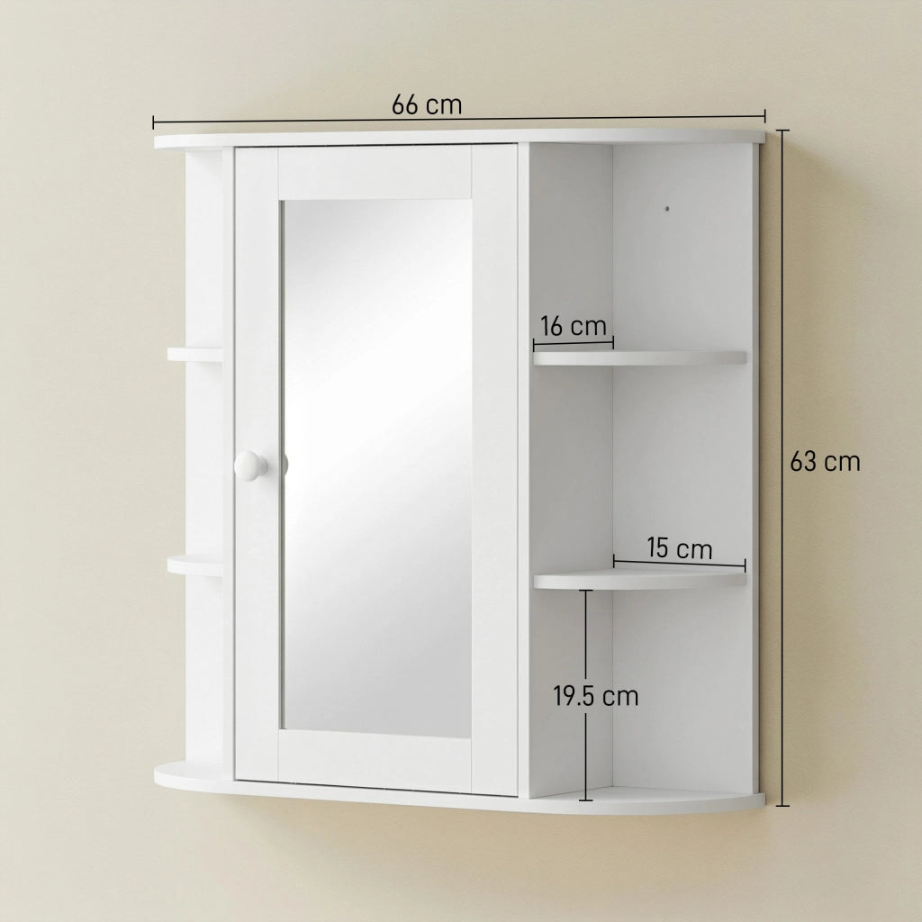 Mobile Bagno con Specchio e Ripiani ¨C Zephmum ¨C Bianco 66x17x63 cm