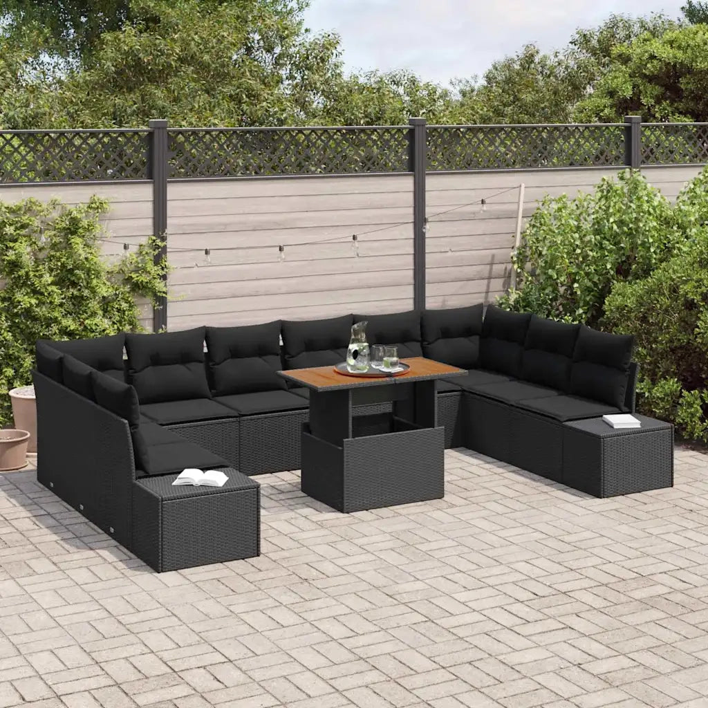 Set Divano da Giardino con cuscino 11 pcs Nero e Marrone