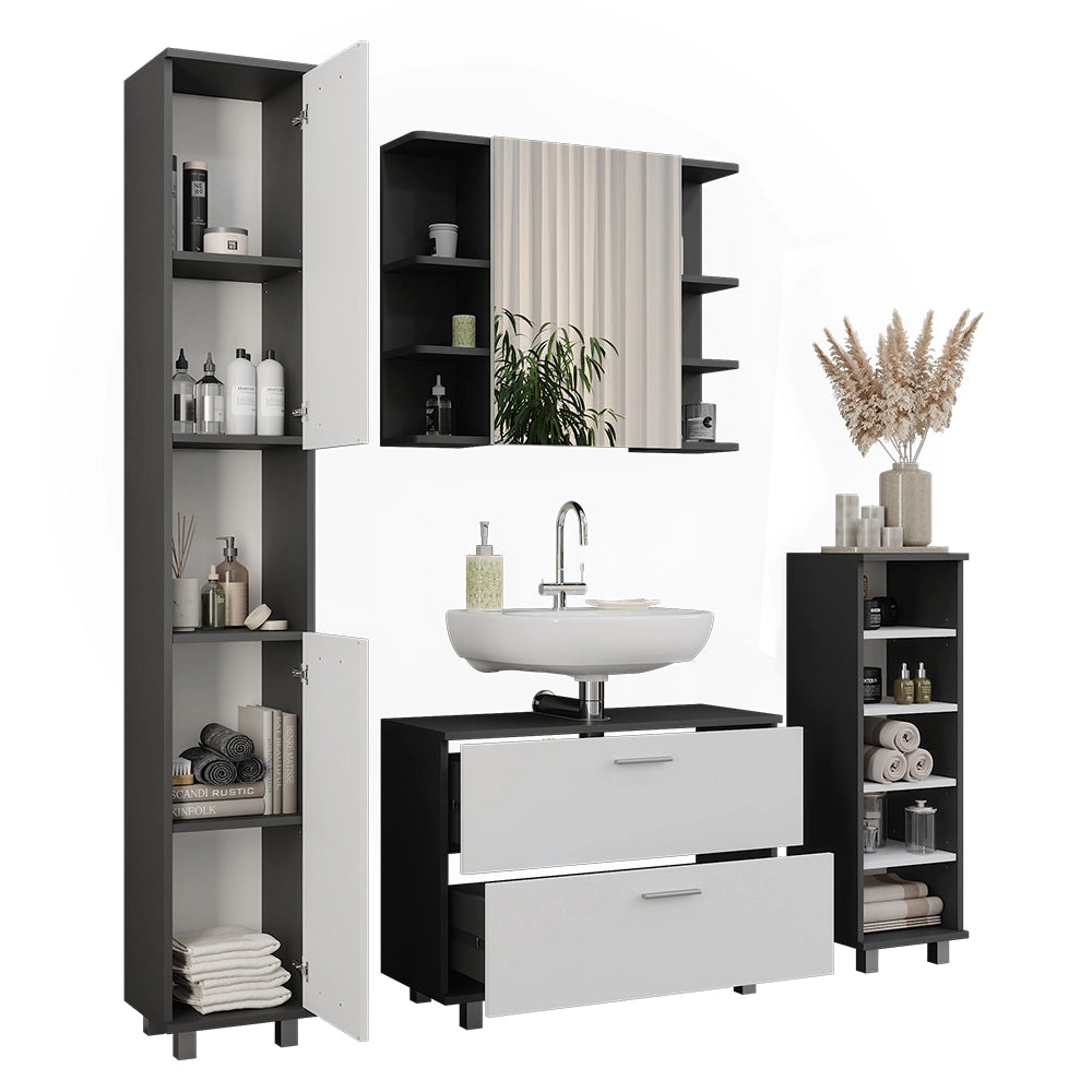 Vicco Set di mobili da bagno Antracite/bianco 4 parti