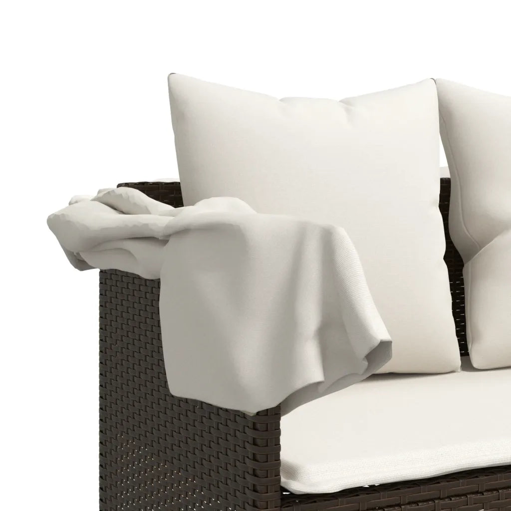 Lettino Prendisole con Baldacchino e Cuscini Marrone Polyrattan 368354