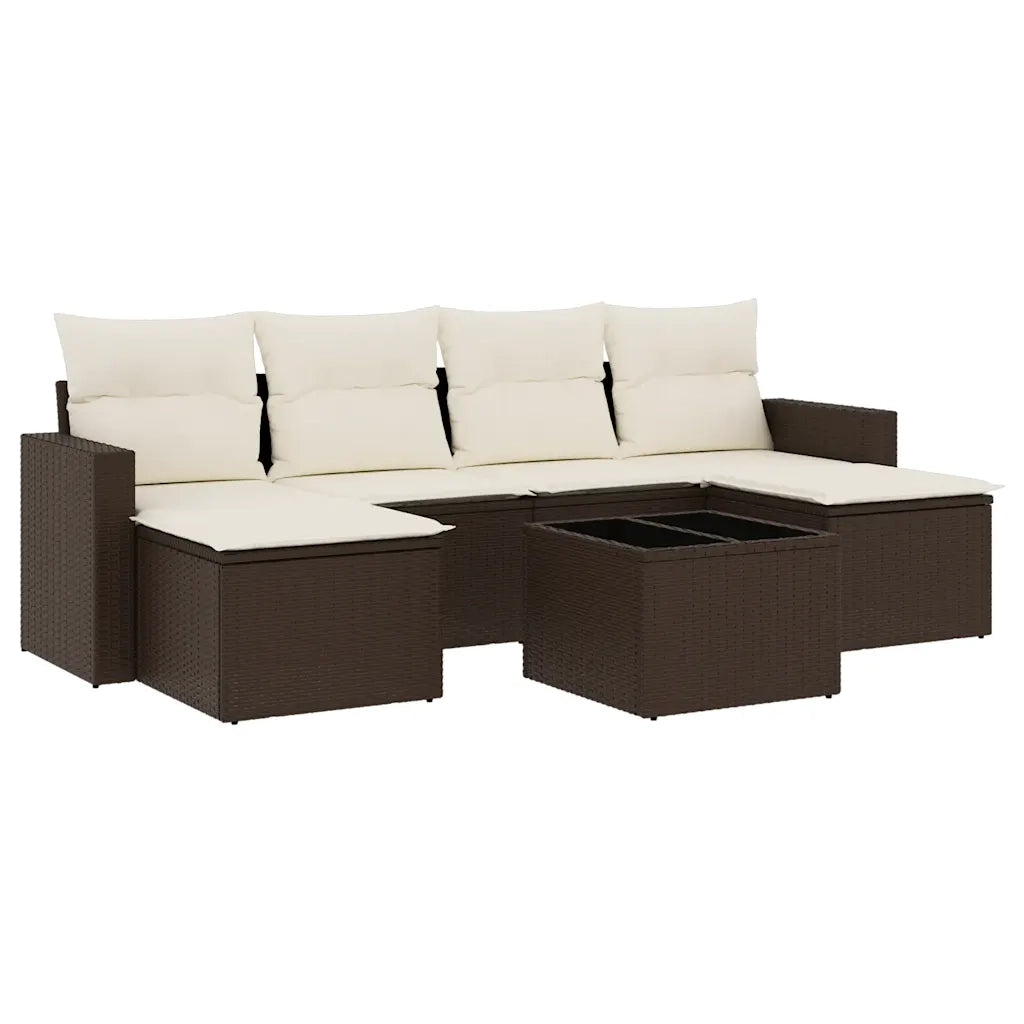 Set Divani da Giardino 7 pz con Cuscini Marrone in Polyrattan 3251670