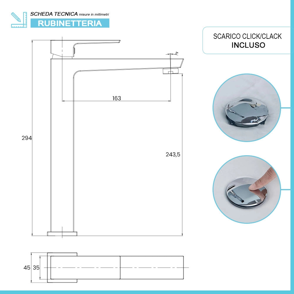 Set di rubinetti lavabo bidet e doccia in ottone cromato Kubo