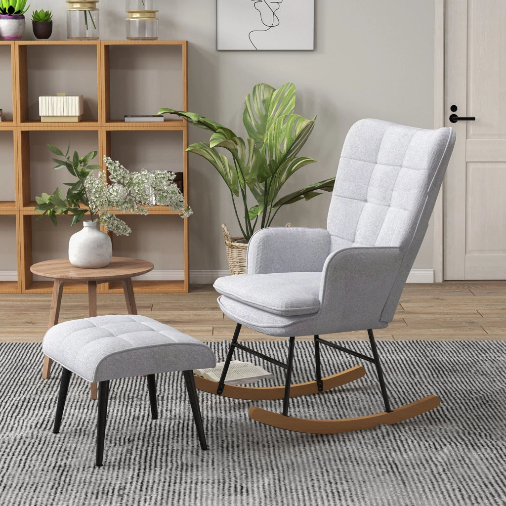 Poltrona Dondolo con Poggiapiedi e Braccioli ¨C Minimal ¨C Grigio Chiaro