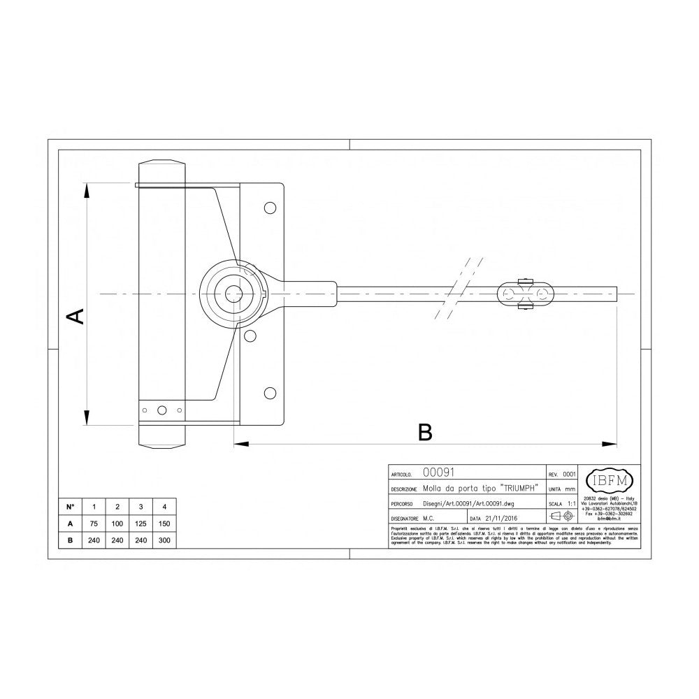 Chiudi porta a molla n° 4 reversibile - portata max 80kg