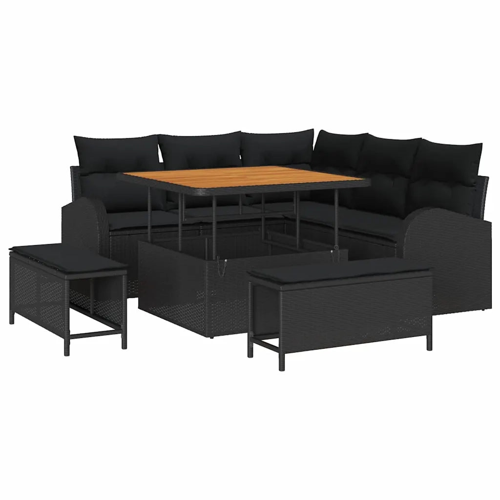 Set Divano da Giardino con cuscino 8 pcs Nero polyrattan 3362384