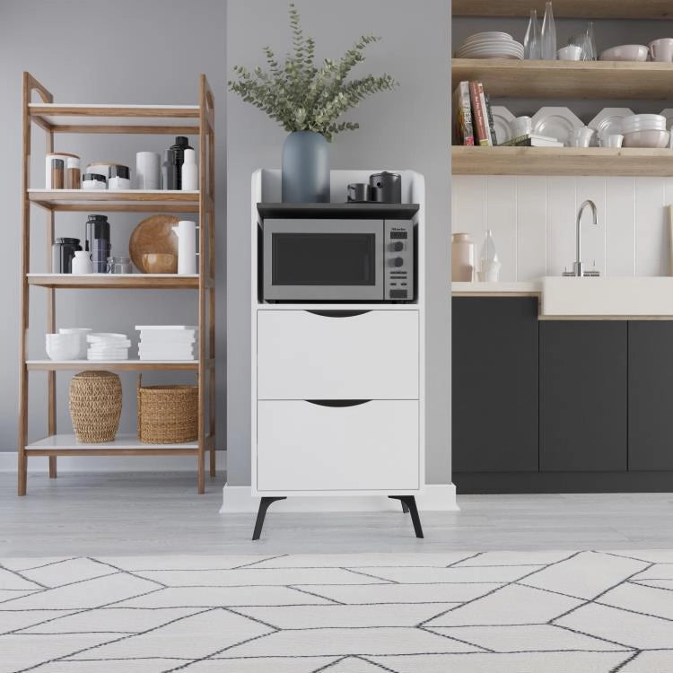 Mobile Multiuso Bianco con 2 Cassetti e 1 Ripiano Grigio Retrò 60x36x136 cm