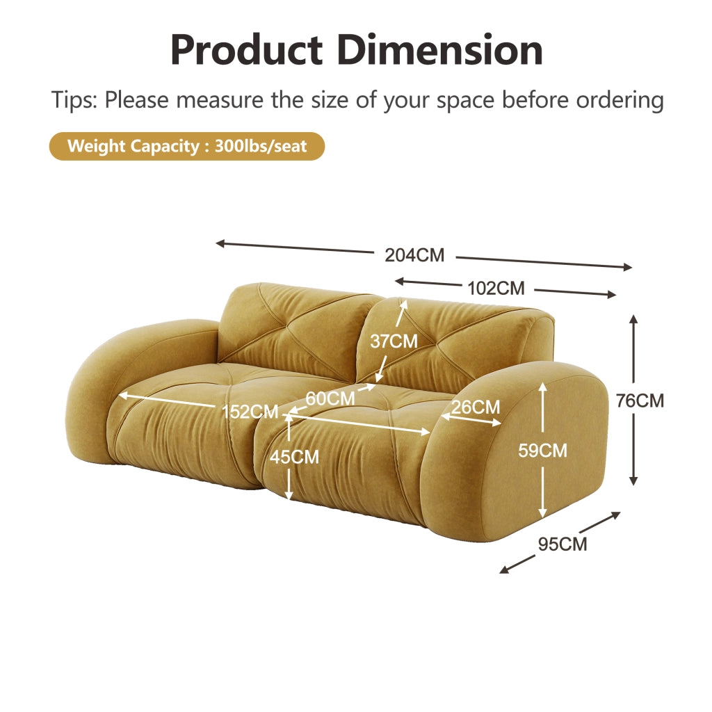 Divano modulare con cuscini a molle - Zephmum- Design ergonomico, struttura modulare, non assemblabile, giallo