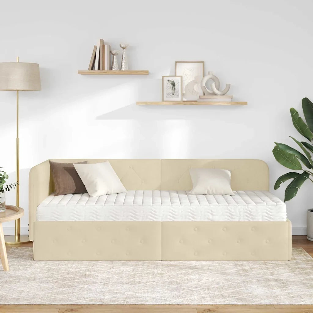 Cornice del letto ad angolo Crema 80 x 200 cm Tessuto