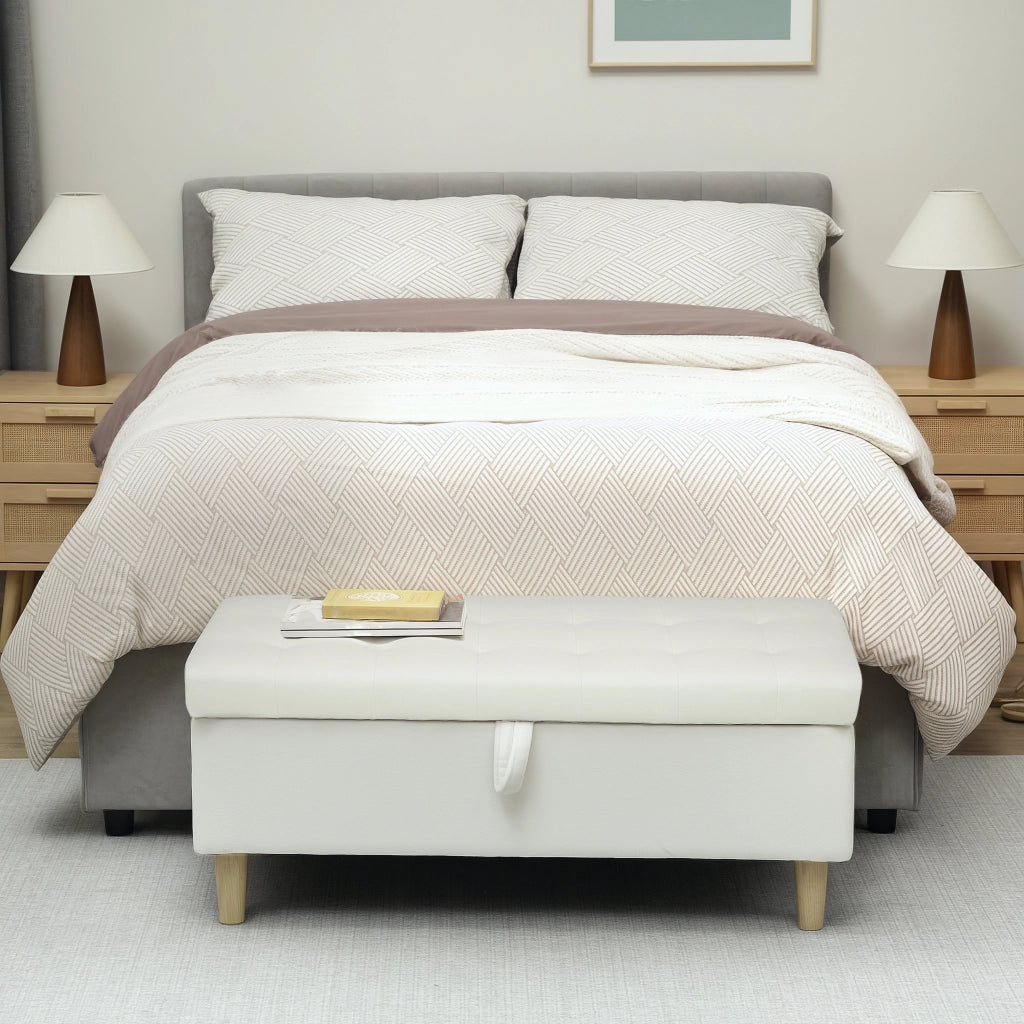 Pouf contenitore ¨C Xylo ¨C tessuto crema gambe legno