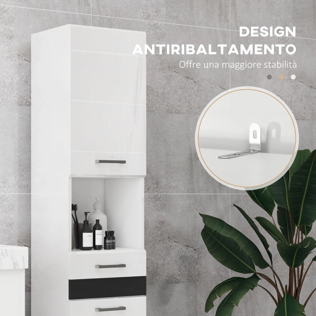 Colonna Bagno con Cassetto e Ripiani ¨C Xylo ¨C MDF Bianco 37x32.5x170 cm