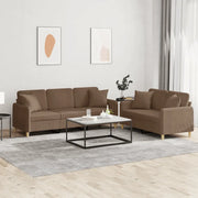Set di Divani 2 pz con Cuscini Marrone in Tessuto