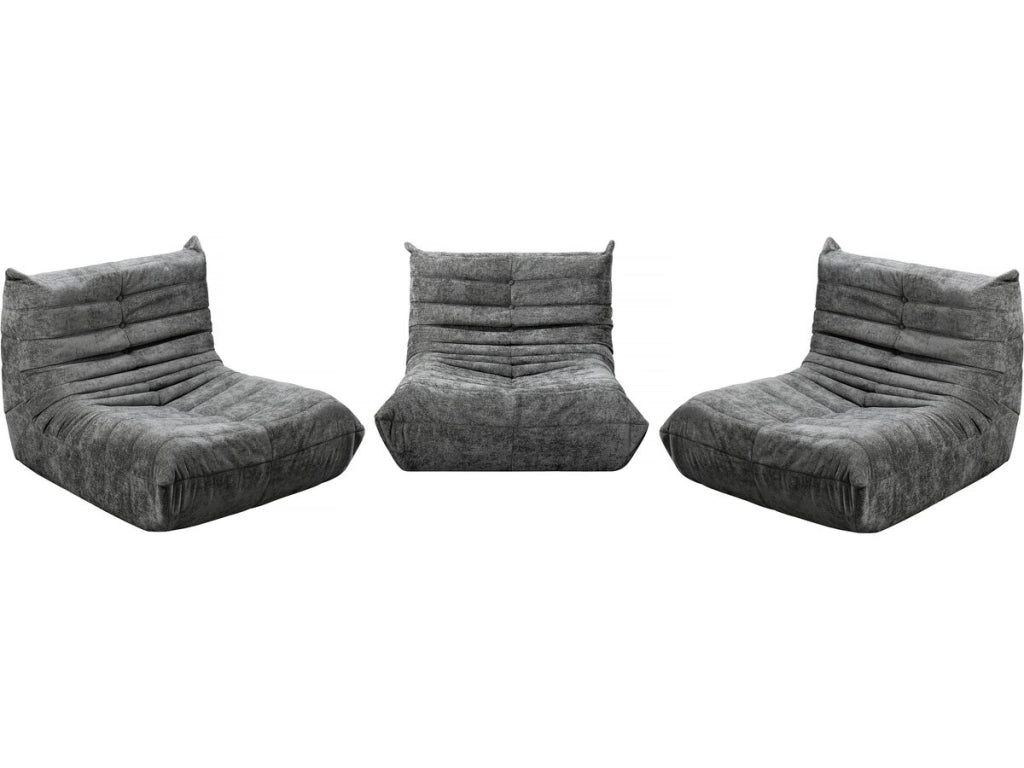 Set di 3 poltrone componibili in tessuto testurizzato "Velasca" - Grigio