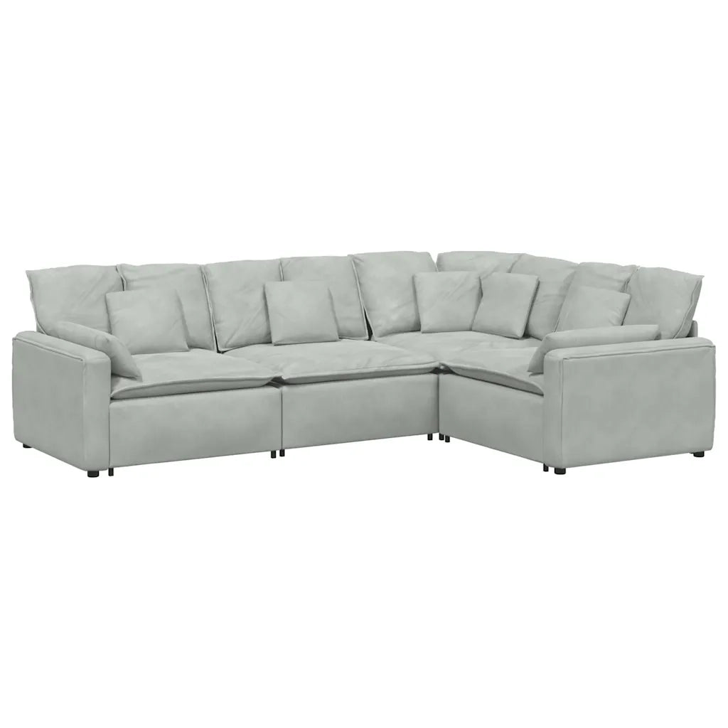 Divano Modulare con Cuscini in Velluto Grigio Chiaro 3321159