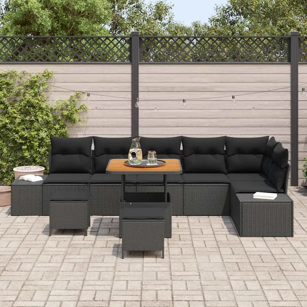Set Divano da Giardino con cuscino 9 pcs Nero Poly Rattan 3364749