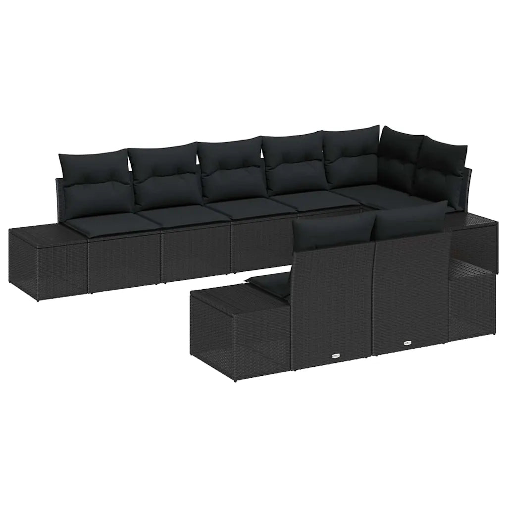 Set Divano da Giardino con archiviazione 8 pcs Nero Poly Rattan 3355782