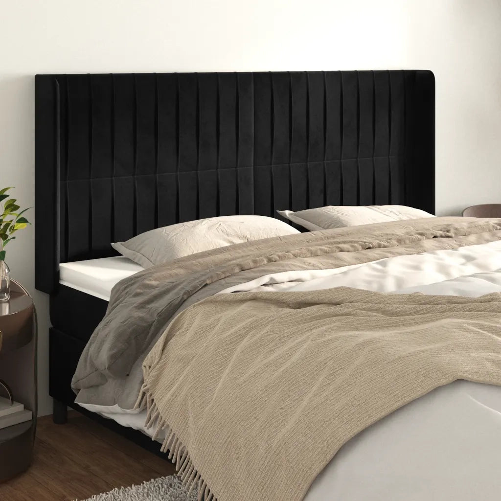 Testiera | Testata ad Orecchio Nera 203x16x118/128 cm in Velluto
