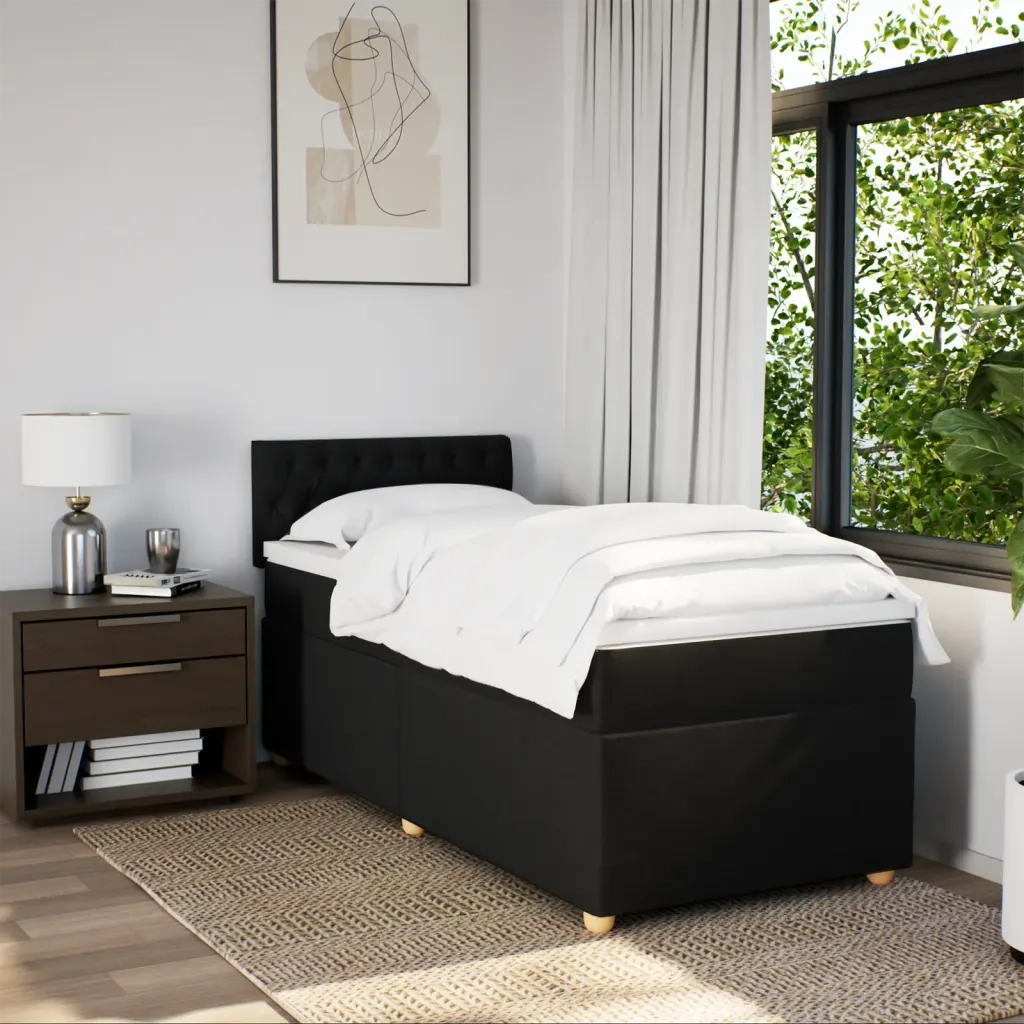 Letto singolo | Letto per adulti | Giroletto a Molle con Materasso Nero 80x200 cm inTessuto
