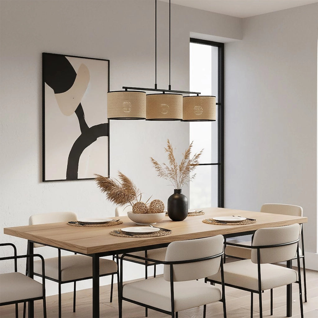 Lampada sospesa boho 3xE27 rattan nero-beige Emibig