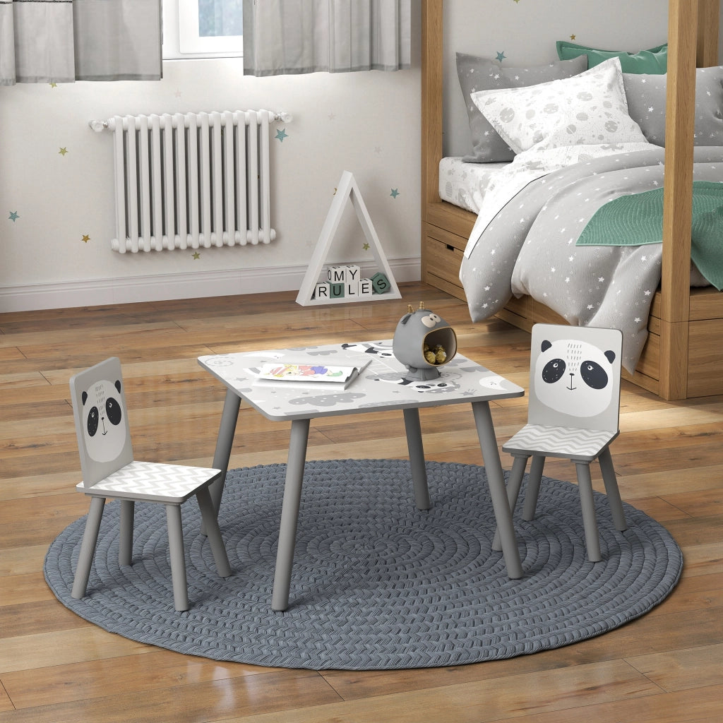 Set Tavolo e 2 Sedie per Bambini ¨C Xylo ¨C Grigio e Bianco con Panda