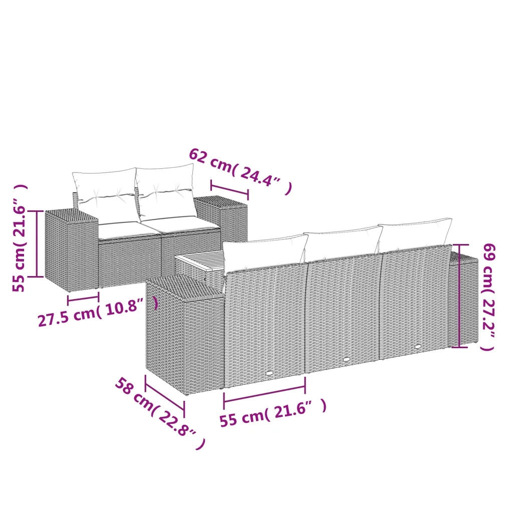 Set Divano da Giardino 6 pz con Cuscini Nero in Polyrattan 3257658