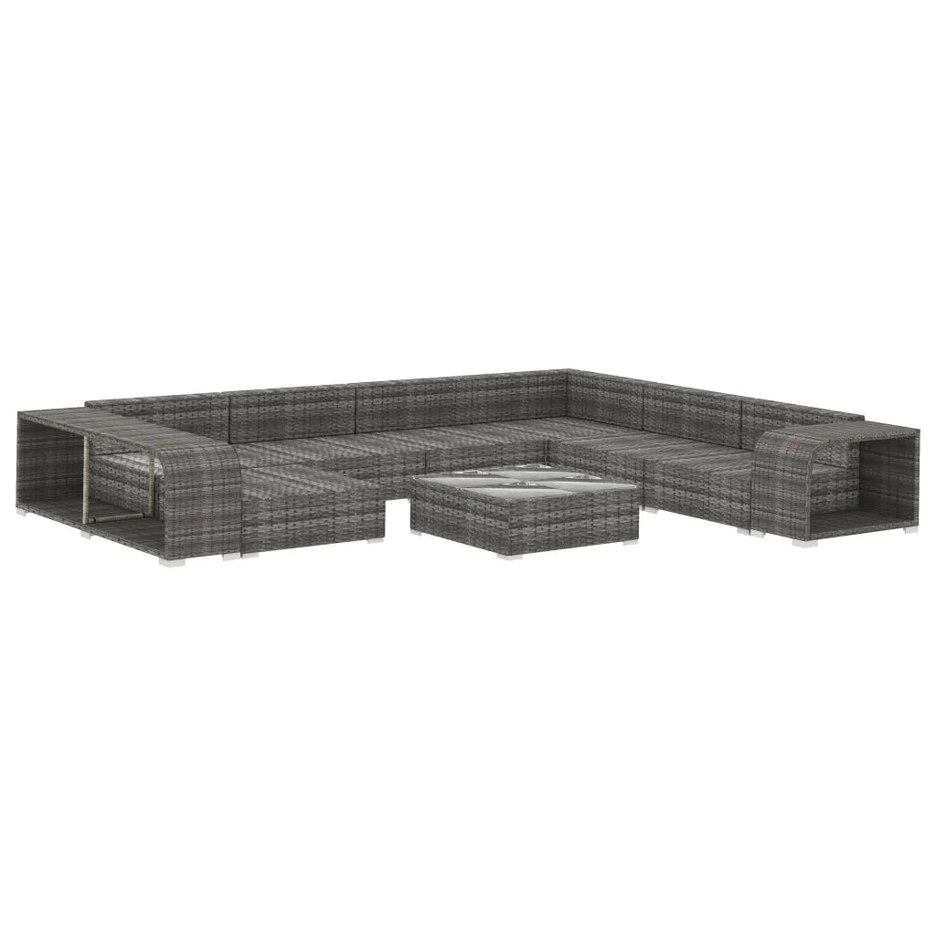 Set Divani da Giardino 10 pz con Cuscini in Polyrattan Grigio 48309