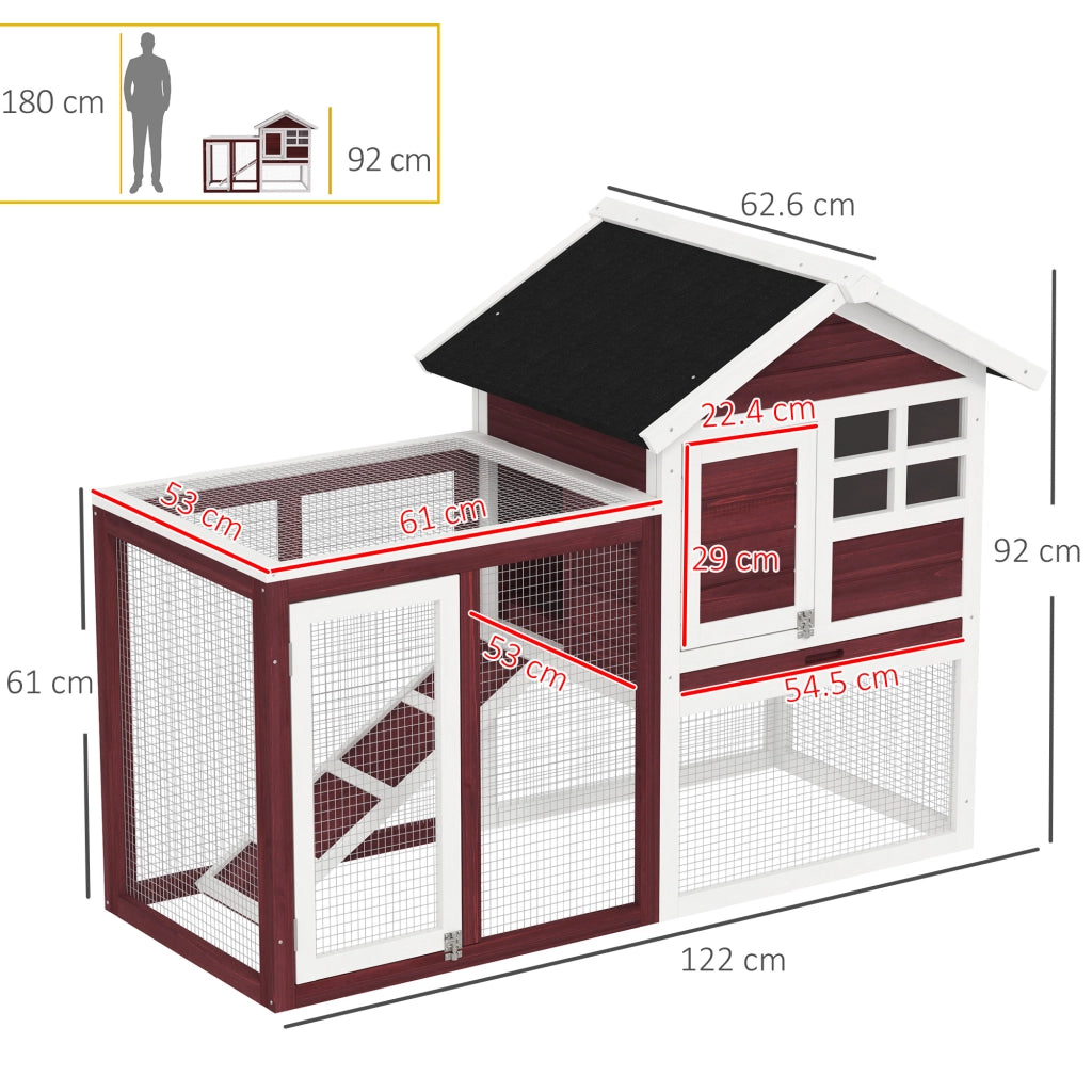 Casetta per Conigli da Giardino con Rampa ¨C Minimal ¨C Legno 123.5x62.5x92.5 cm Marrone Bianco