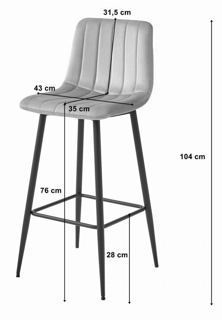 Sgabello da bar VALORA POZZA - Velluto grigio argento con gambe nere x 2