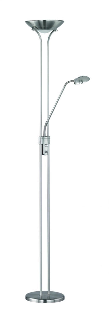 SPOCK LAMPADA DA TERRA 2 LUCI LED 19W 2200lm, 3000K- 5W 500lm, 3000K COPPA ACCIAIO H.180CM DIMMERABILE