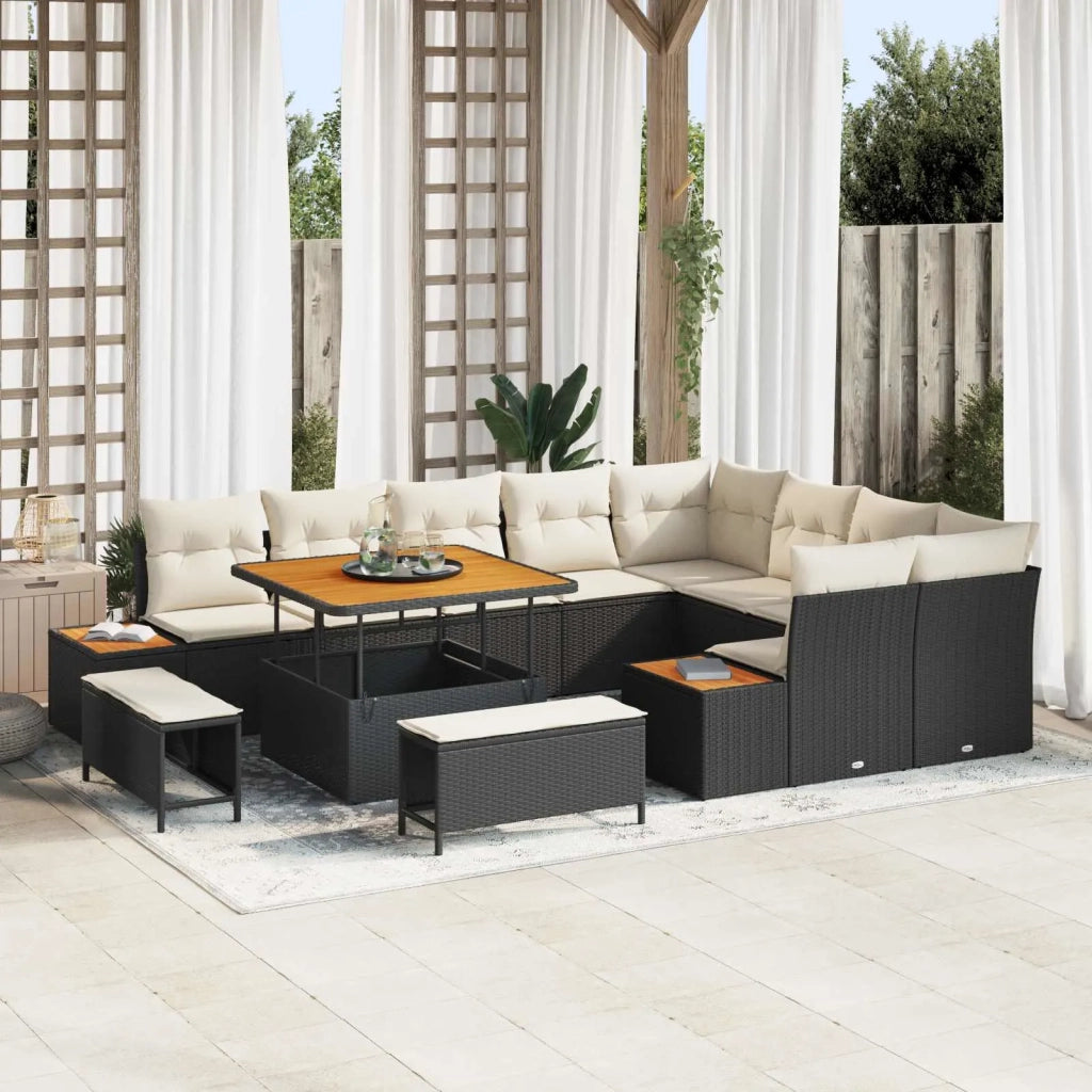 Set Divano da Giardino con cuscino 12 pcs Nero e Crema 3363335