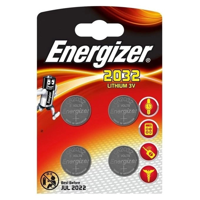 Energizer CR2032 Batterie a Bottone al Litio 3V Confezione da 4 Pezzi Lunga Durata fino a 10 Anni