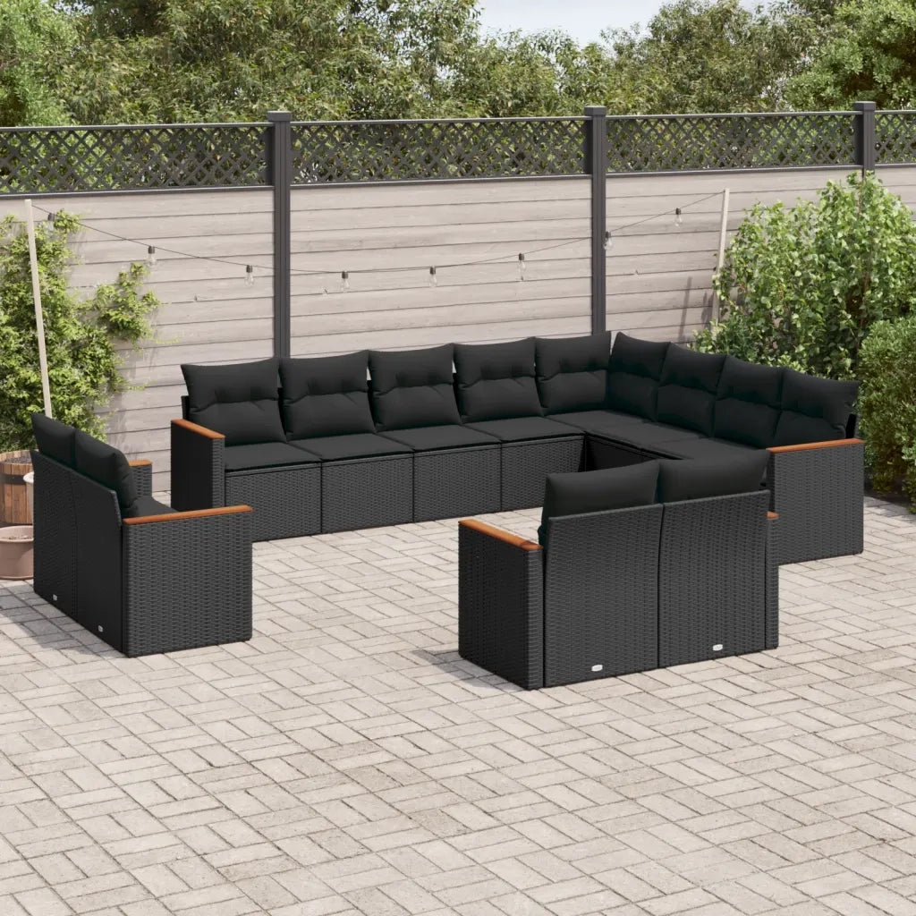 Set Divani da Giardino 12 pz con Cuscini Nero in Polyrattan 3226510