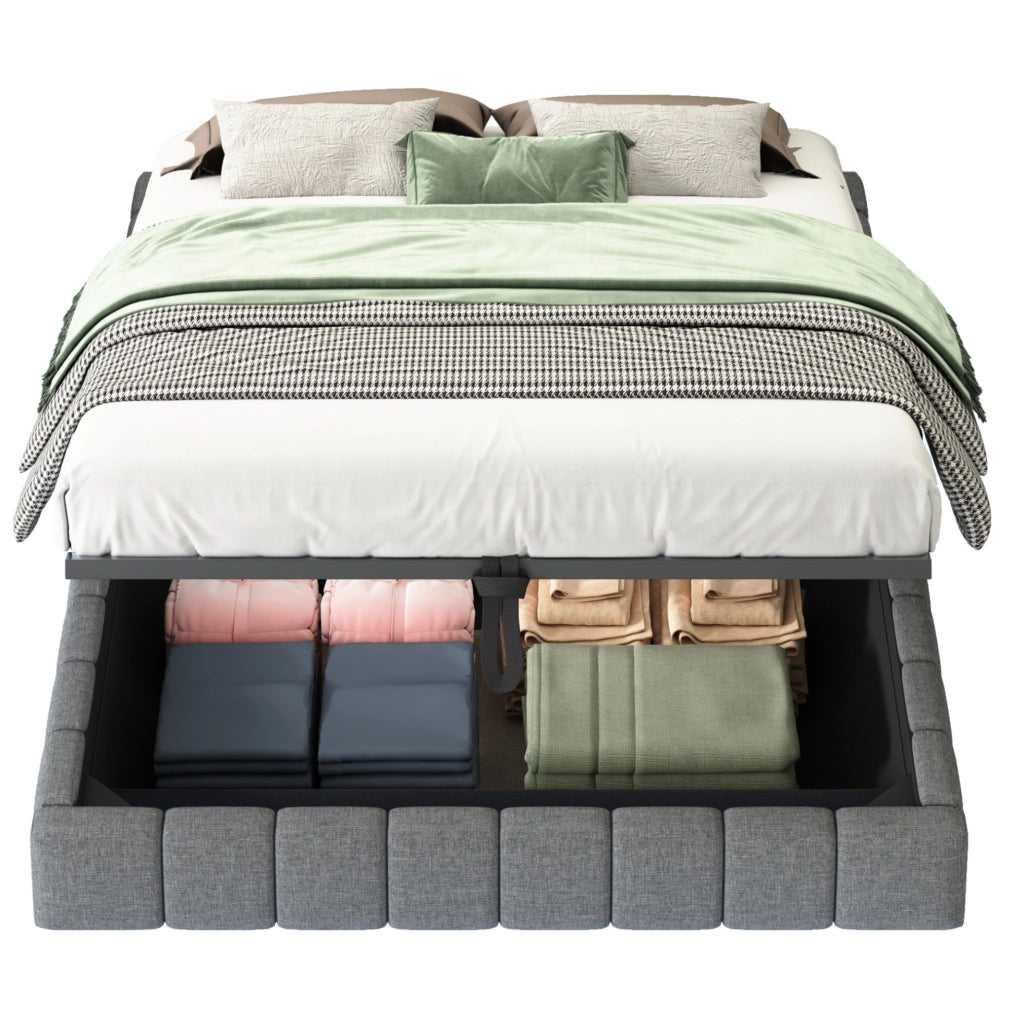 Letto imbottito sospeso 140x200 cm con LED e contenitore