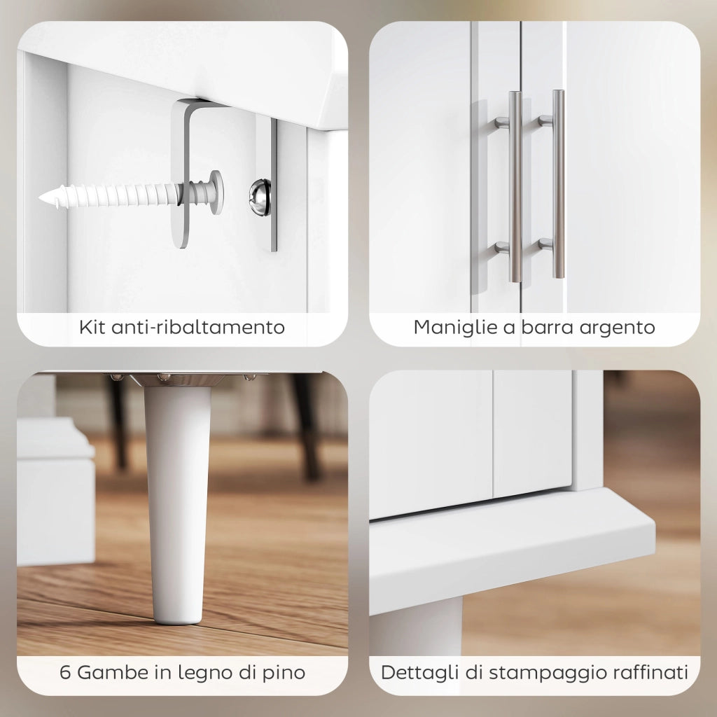 Credenza Buffet Elegante con 2 Cassetti e 3 Armadietti con Ripiani Regolabili, in Legno, 120x38x86 cm, Bianco