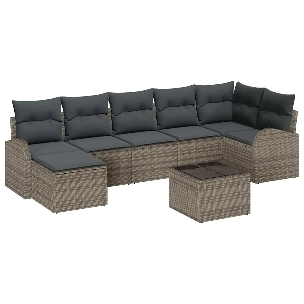 Set Divano da Giardino con cuscino 8 pcs Grigio Poly Rattan