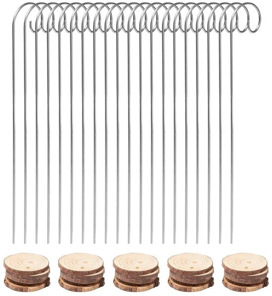 Etichette per piante 20 pezzi - Marcatori per piante in legno - Asta in acciaio inossidabile 20 cm - Etichette rotonde 4-5 cm - Etichette per giardino - Facili da utilizzare - Etichette per giardino