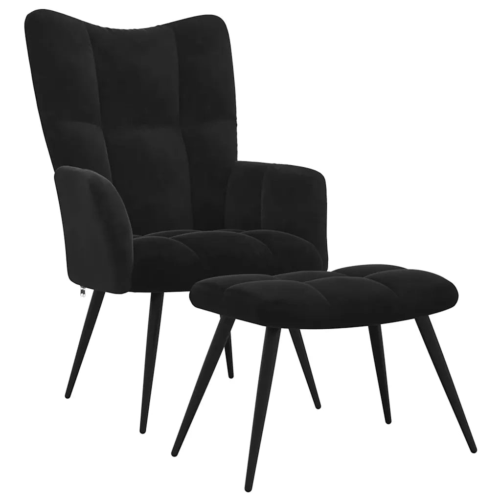 Poltrona Relax | Sedia Relax con Sgabello in Velluto Nero