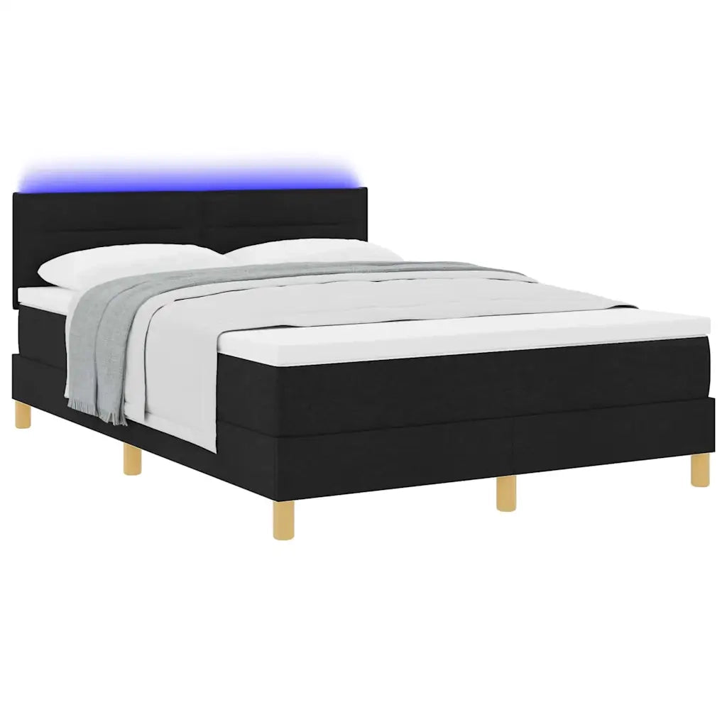 Letto a Sorgente LED con materasso Nero 160 x 200 cm Tessuto