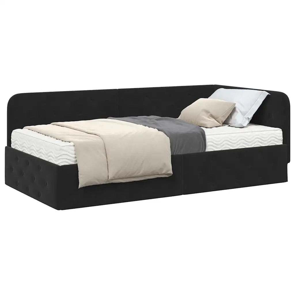 Cornice del letto ad angolo Nero 100 x 200 cm Velluto