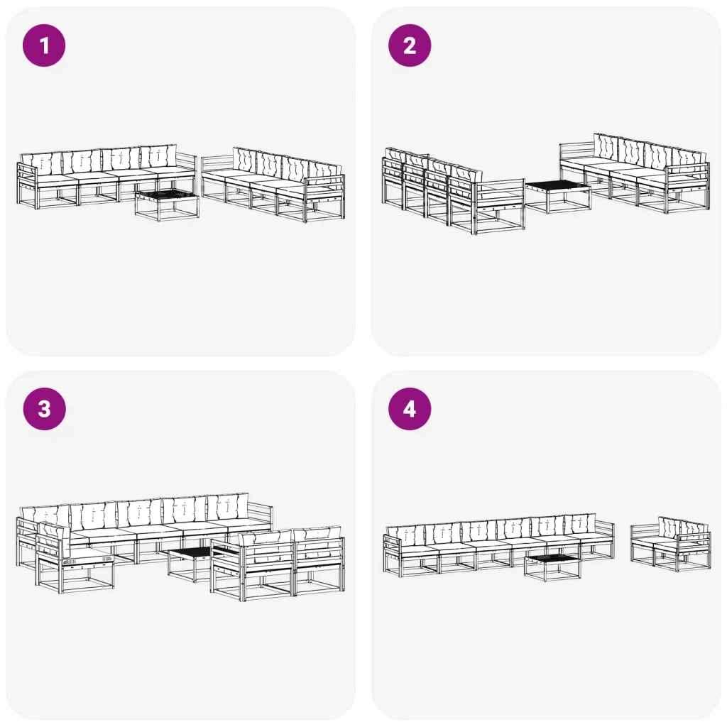 Set di divani da esterno 9 pz Bianco e Antracite Poliestere 3386221