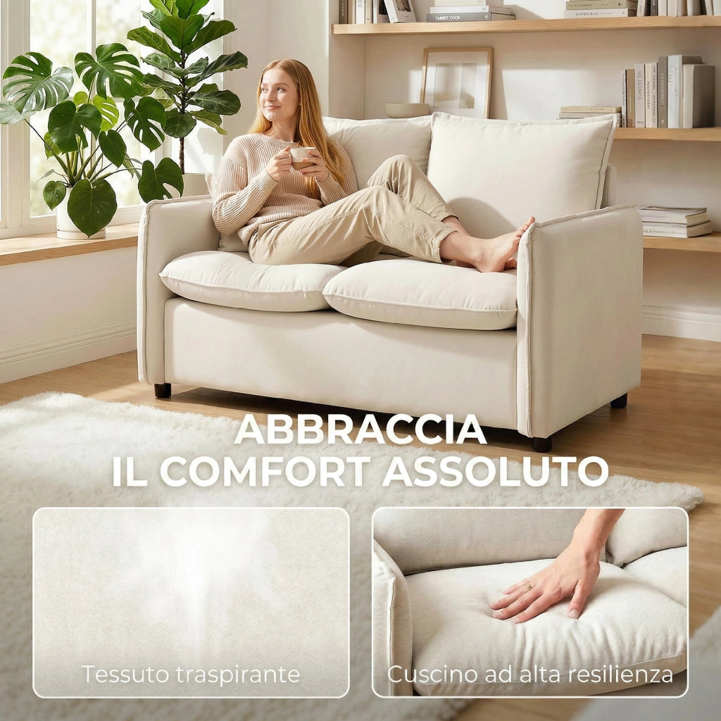 Divano 2 Posti Imbottito in Tessuto ¨C Zephmum ¨C Crema