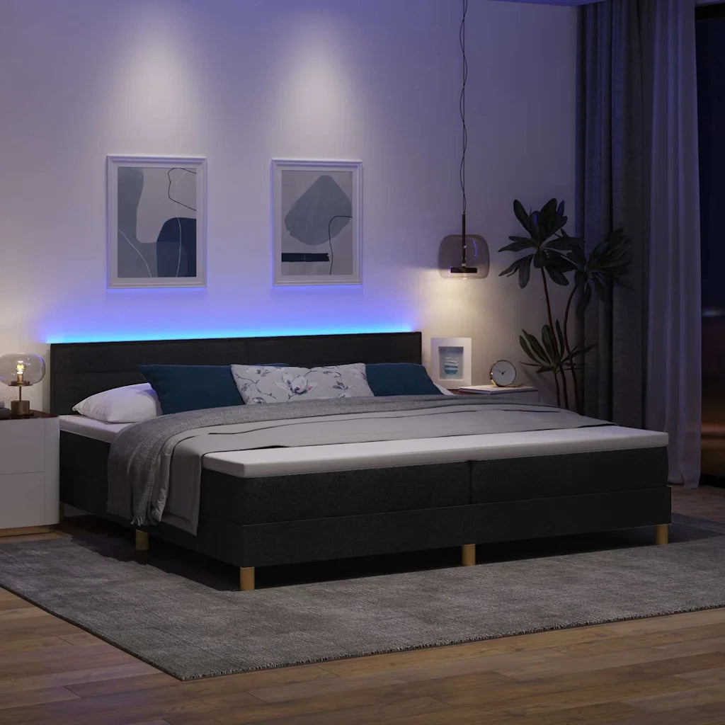 Letto a Sorgente LED con materasso Nero 200 x 200 cm Tessuto