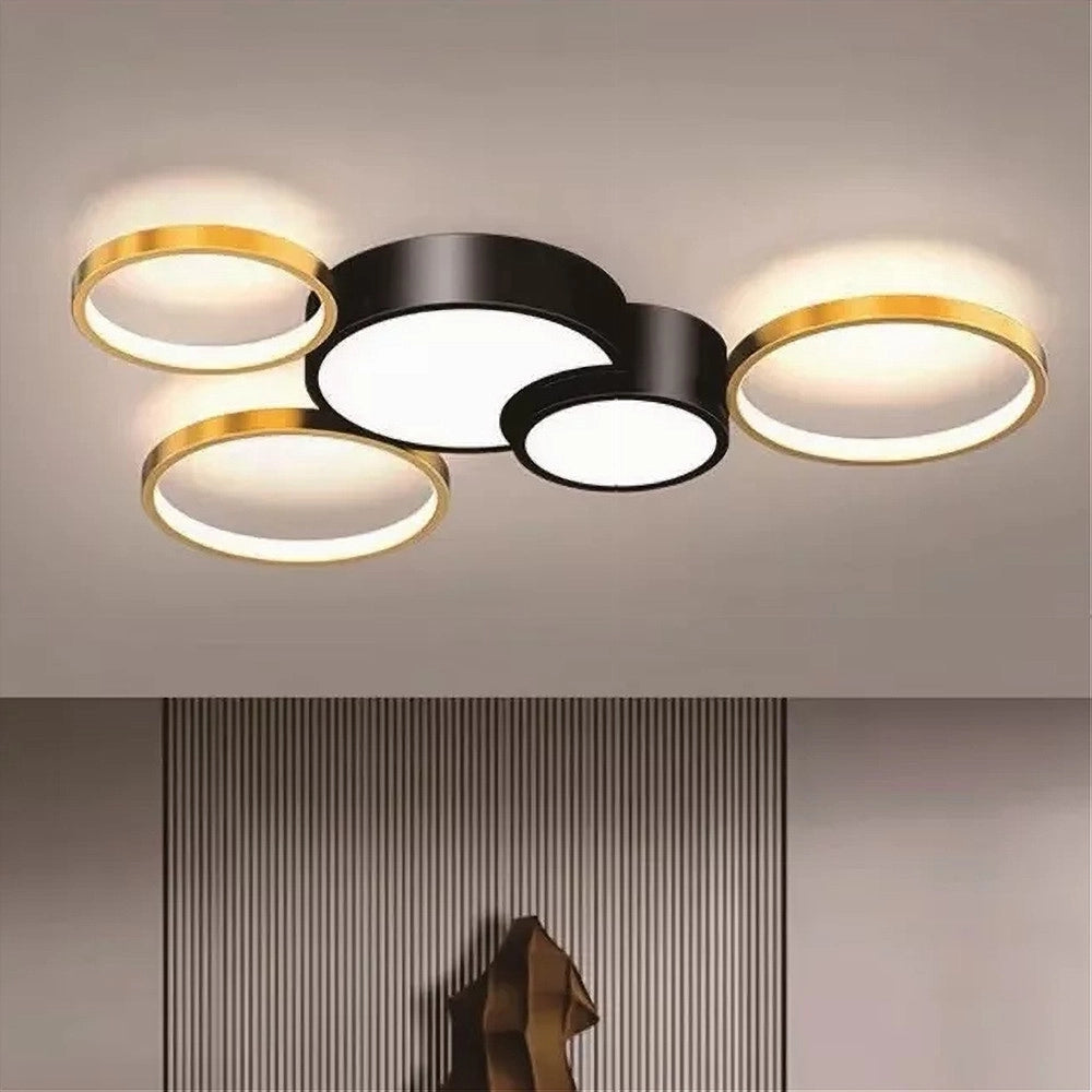 Trade Shop - Plafoniera Led 48w 5 Cerchi Oro Nero Lampada Da Soffitto Moderno Luce 4000k 70999 -