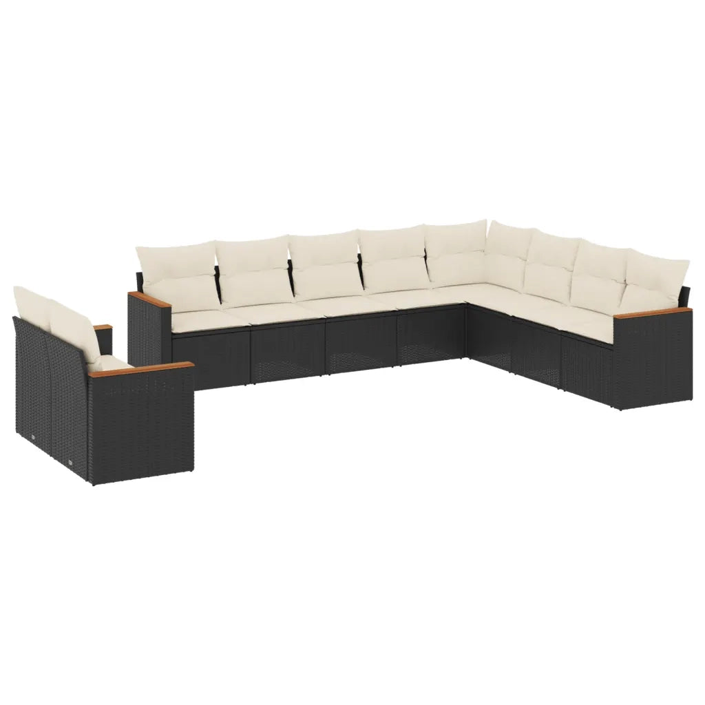 Set Divani da Giardino 10pz con Cuscini in Polyrattan Nero