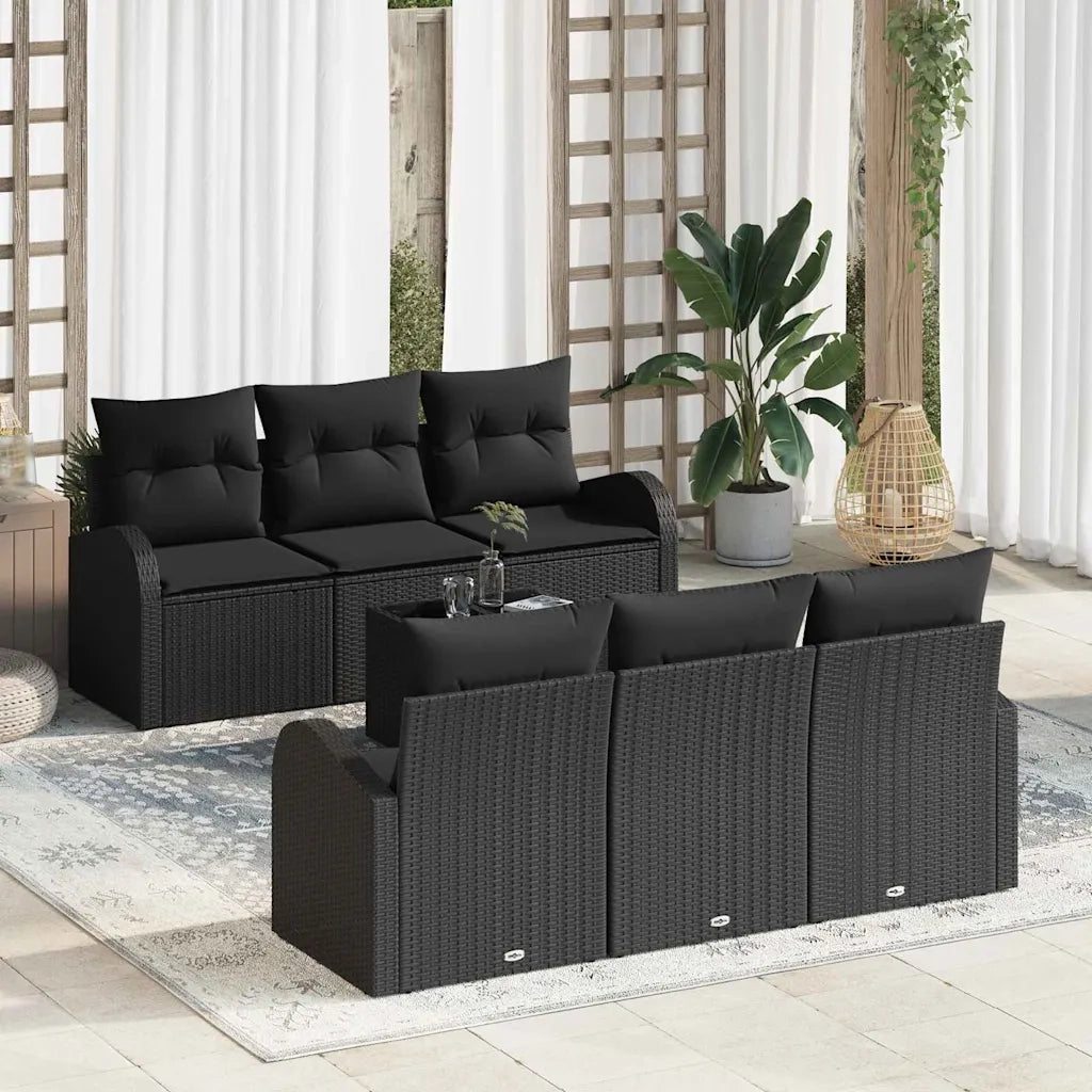Set Divano da Giardino 7 pcs Nero Polyrattan, Acciaio e Vetro
