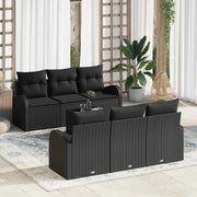 Set Divano da Giardino 7 pcs Nero Polyrattan, Acciaio e Vetro