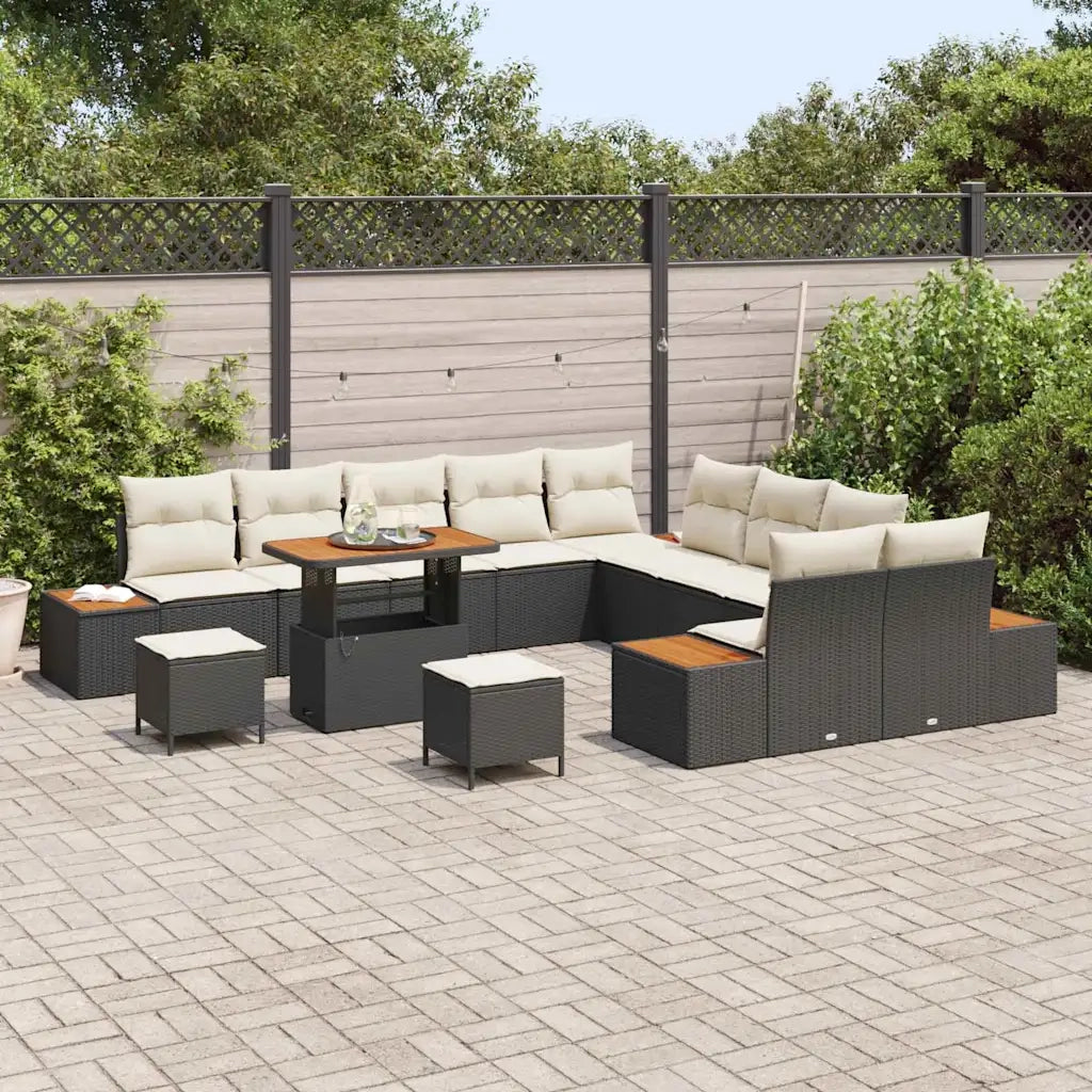 Set Divano da Giardino 13 pcs Nero polyrattan